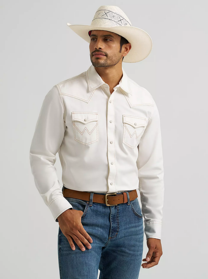 elsa dress disney shop Wrangler Men's Cowboy Cut Western Chambray Snap Long Sleeve Work Shirt main image 0