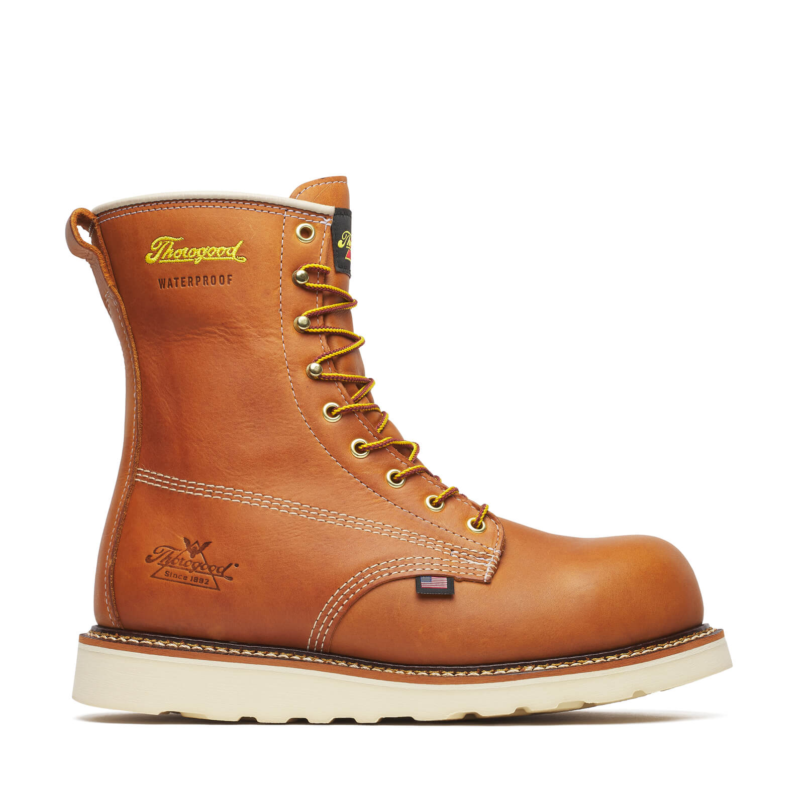 American Heritage – Waterproof – 8″ Tobacco Composite Safety Toe – Plain Toe MAXWear Wedge™