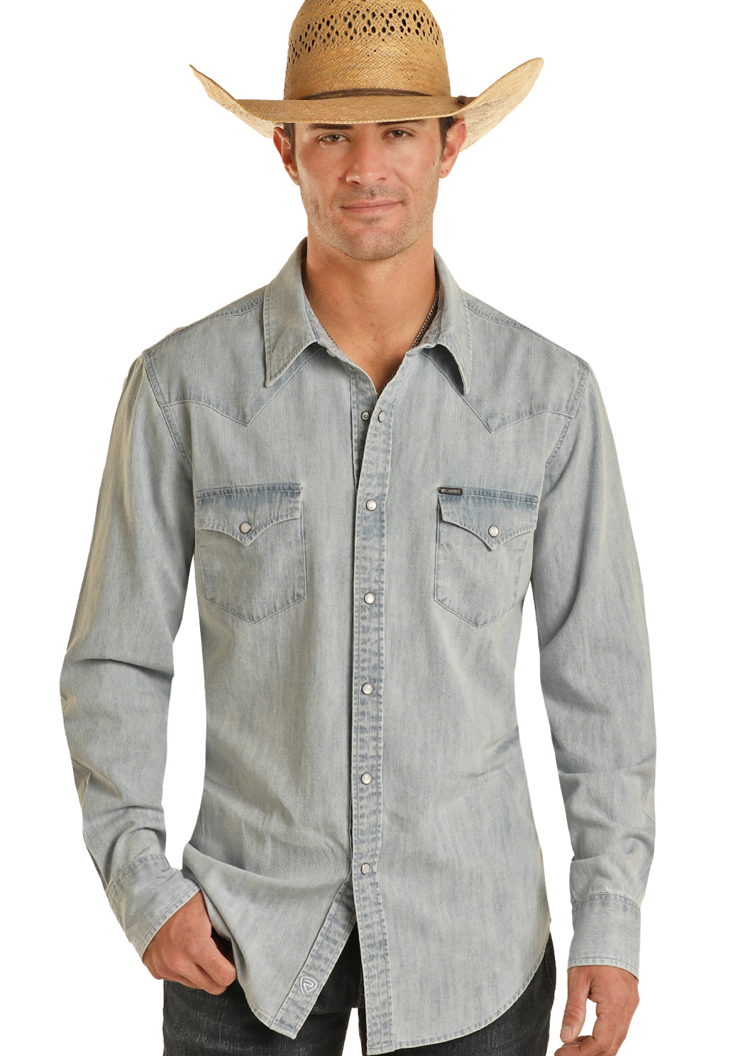 Slim Fit Light Wash Denim Snap Shirt