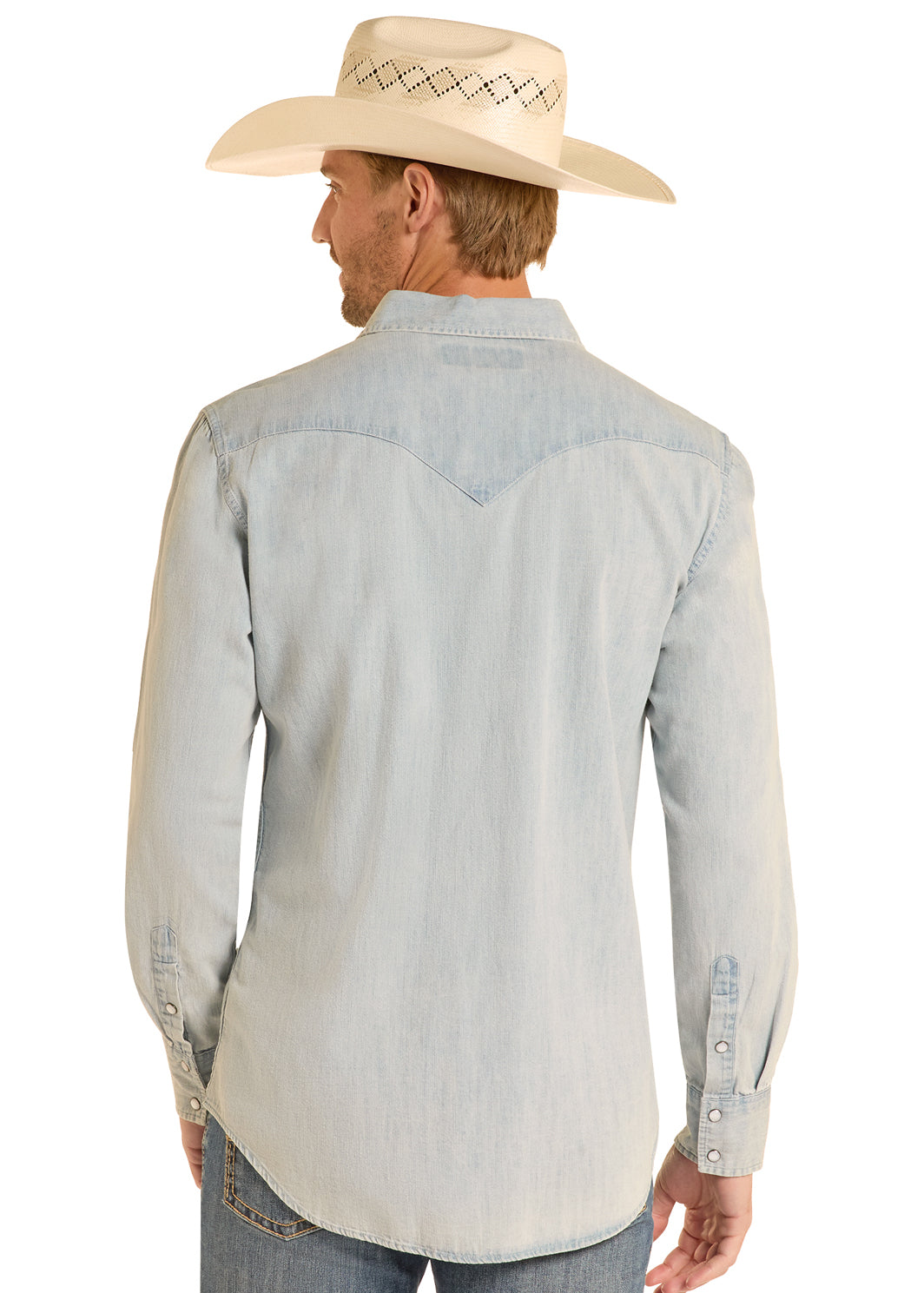Slim Fit Light Wash Denim Snap Shirt