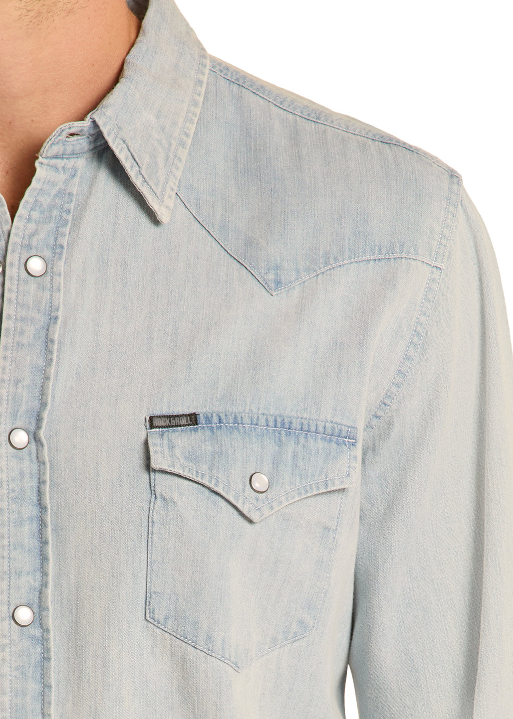 Slim Fit Light Wash Denim Snap Shirt