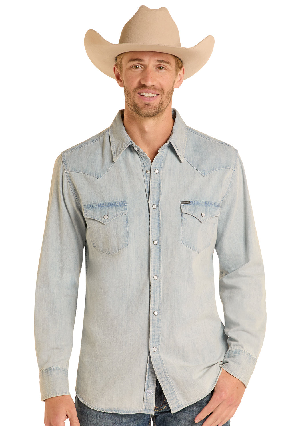 Slim Fit Light Wash Denim Snap Shirt