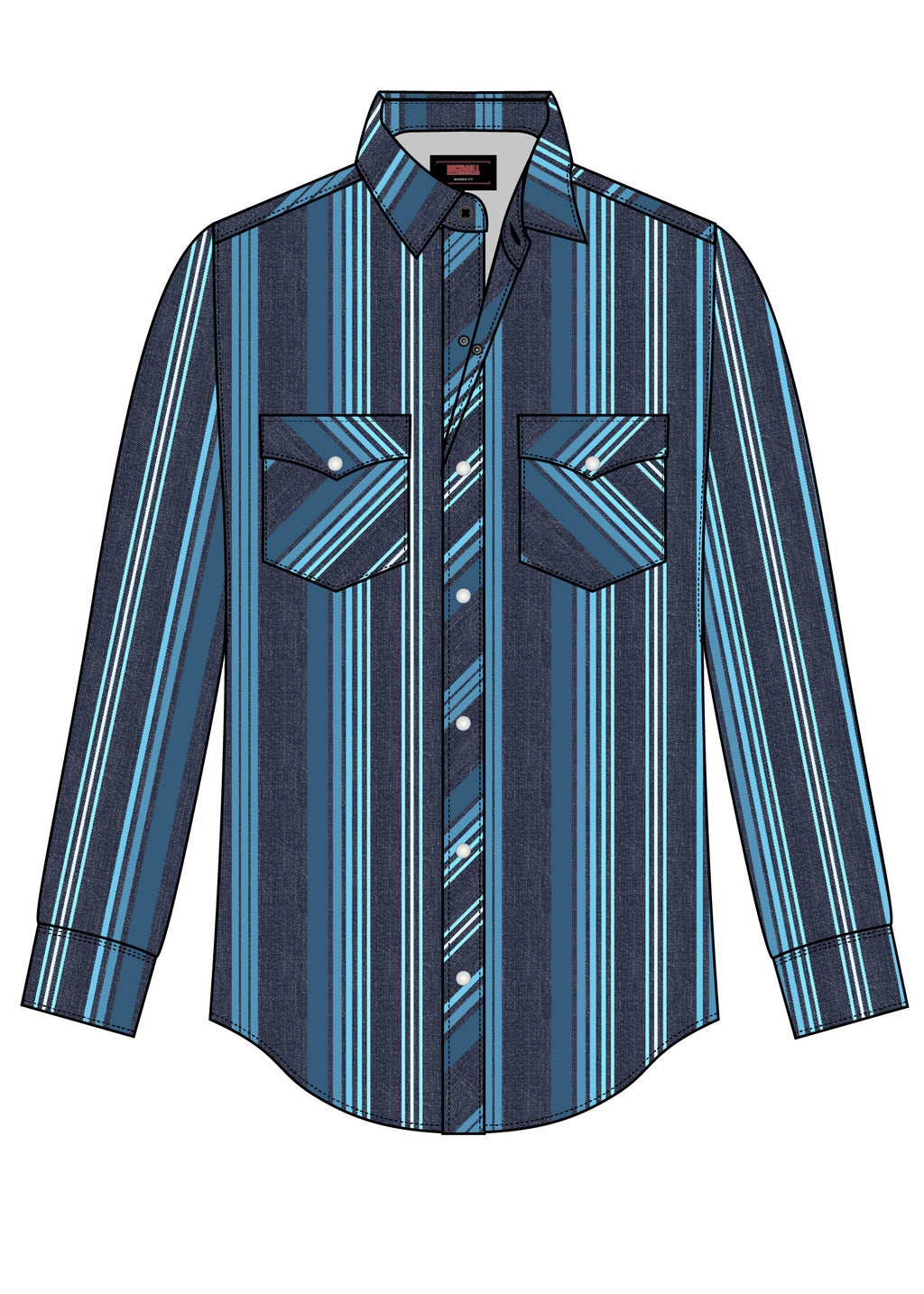 Denim Stripe Print Long Sleeve Snap Shirt