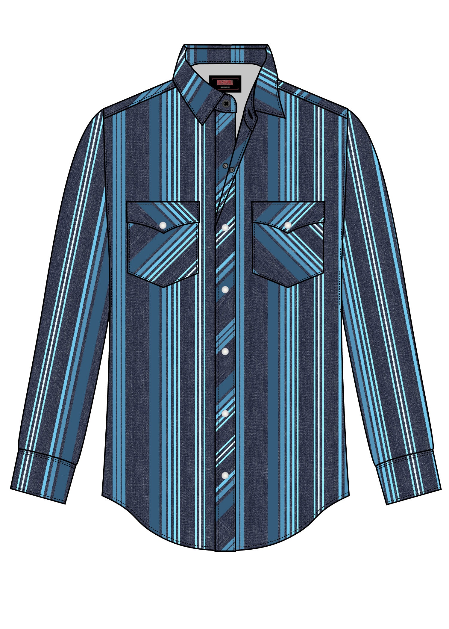 Denim Stripe Print Long Sleeve Snap Shirt