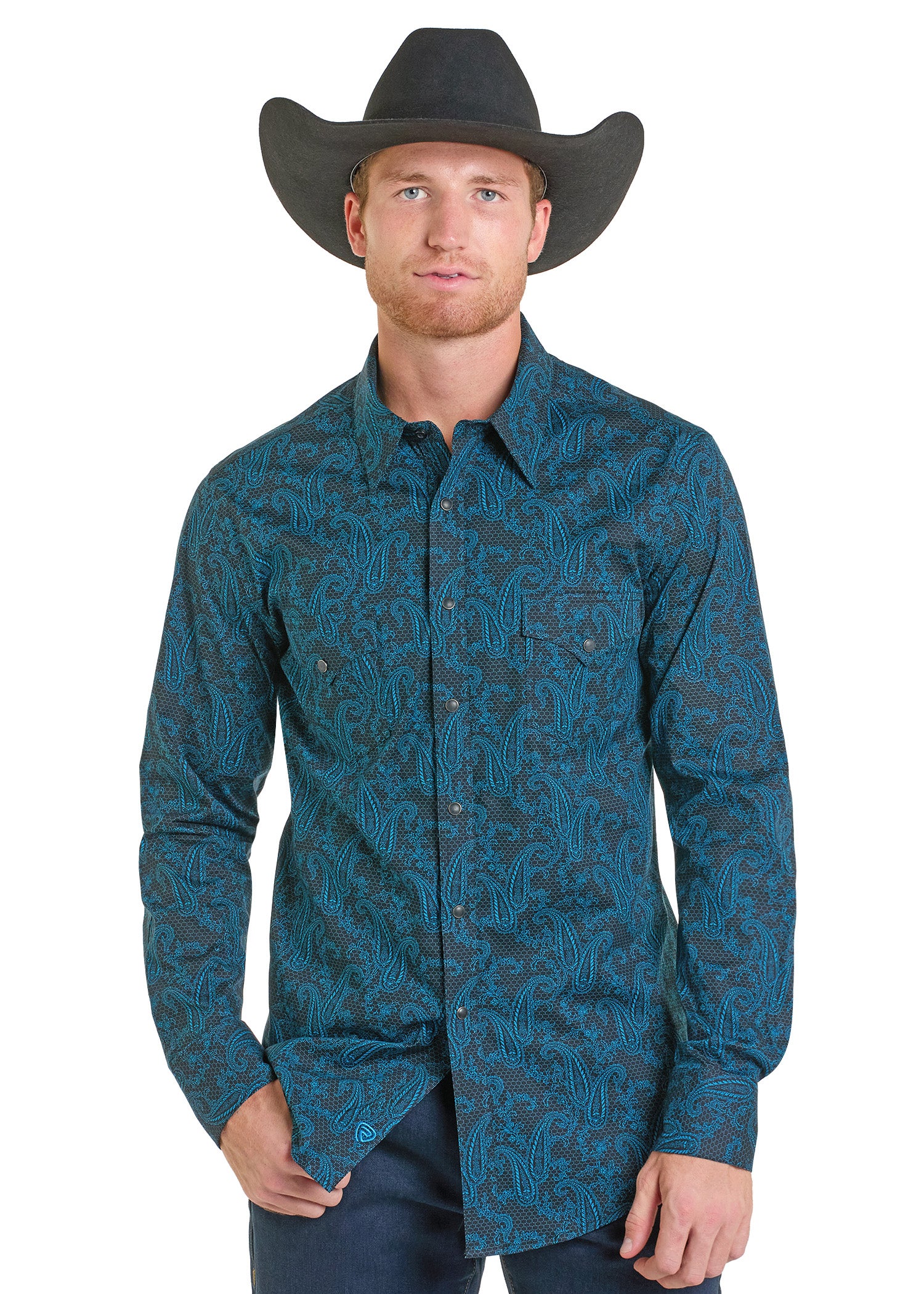 Slim Fit Dark Paisley Long Sleeve Snap Shirt