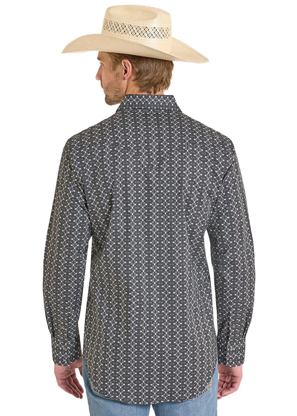 Black Geo Print Snap Shirt