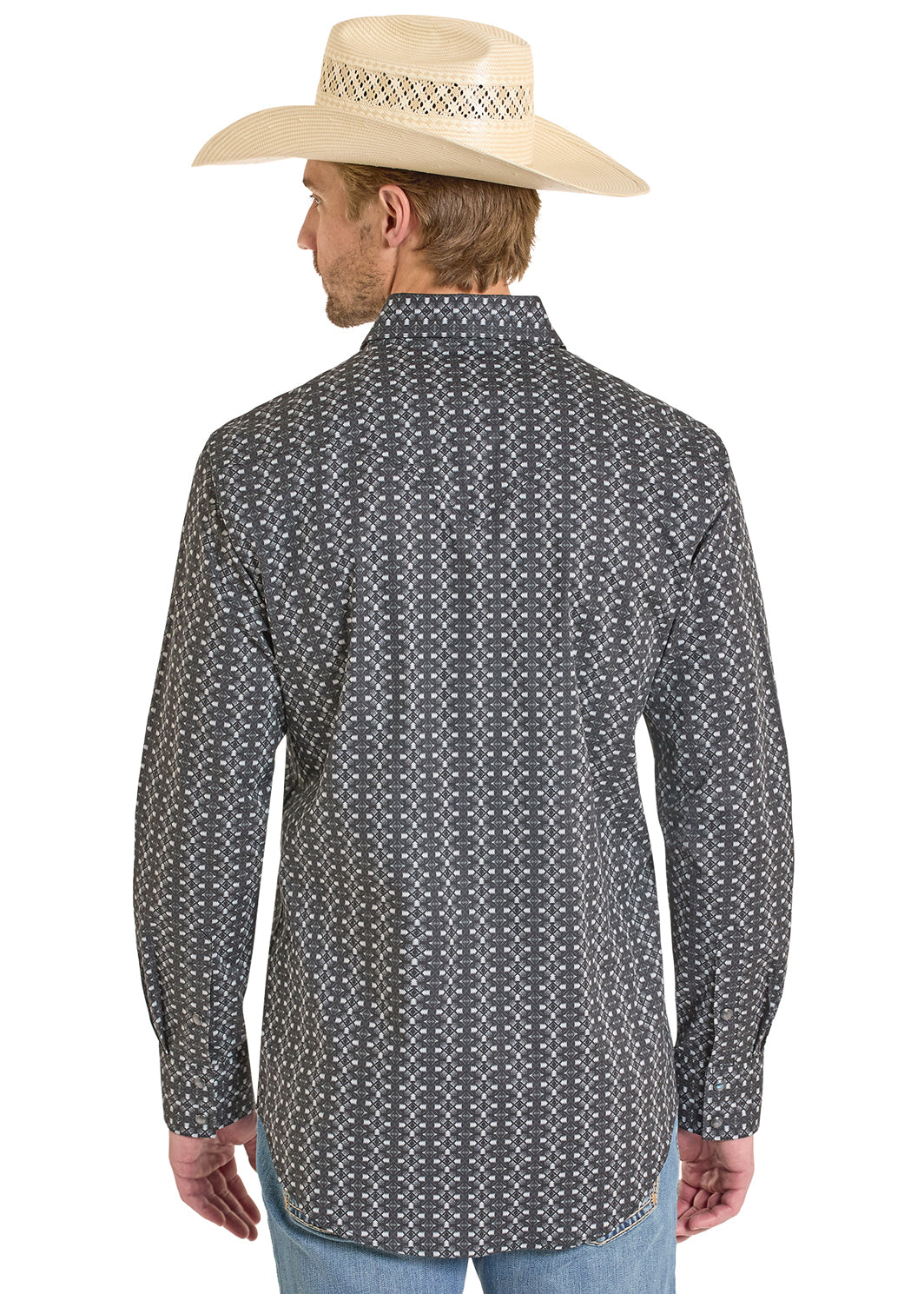 Black Geo Print Snap Shirt