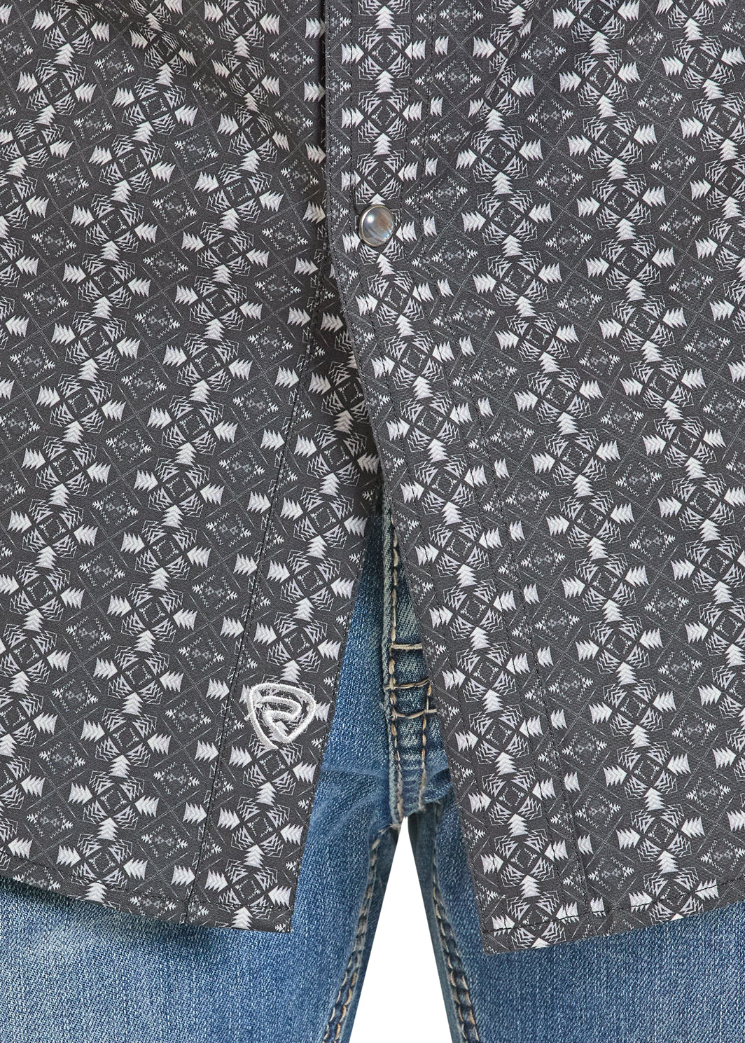 Black Geo Print Snap Shirt