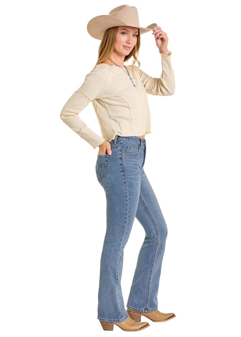 High Rise Yoke Stitch Bootcut Jeans