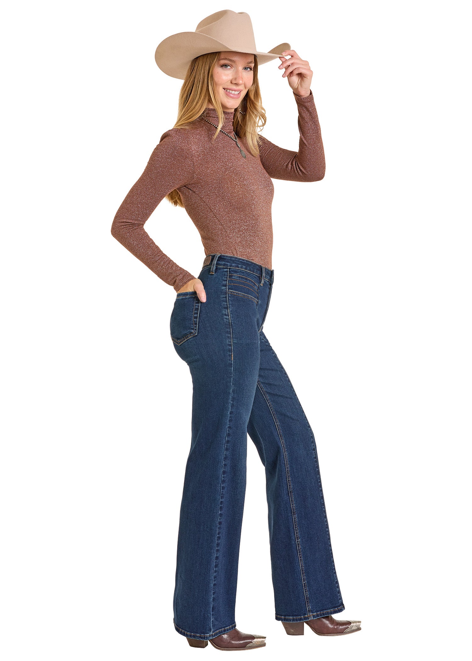 High Rise Front Pocket Wide Leg Jeans