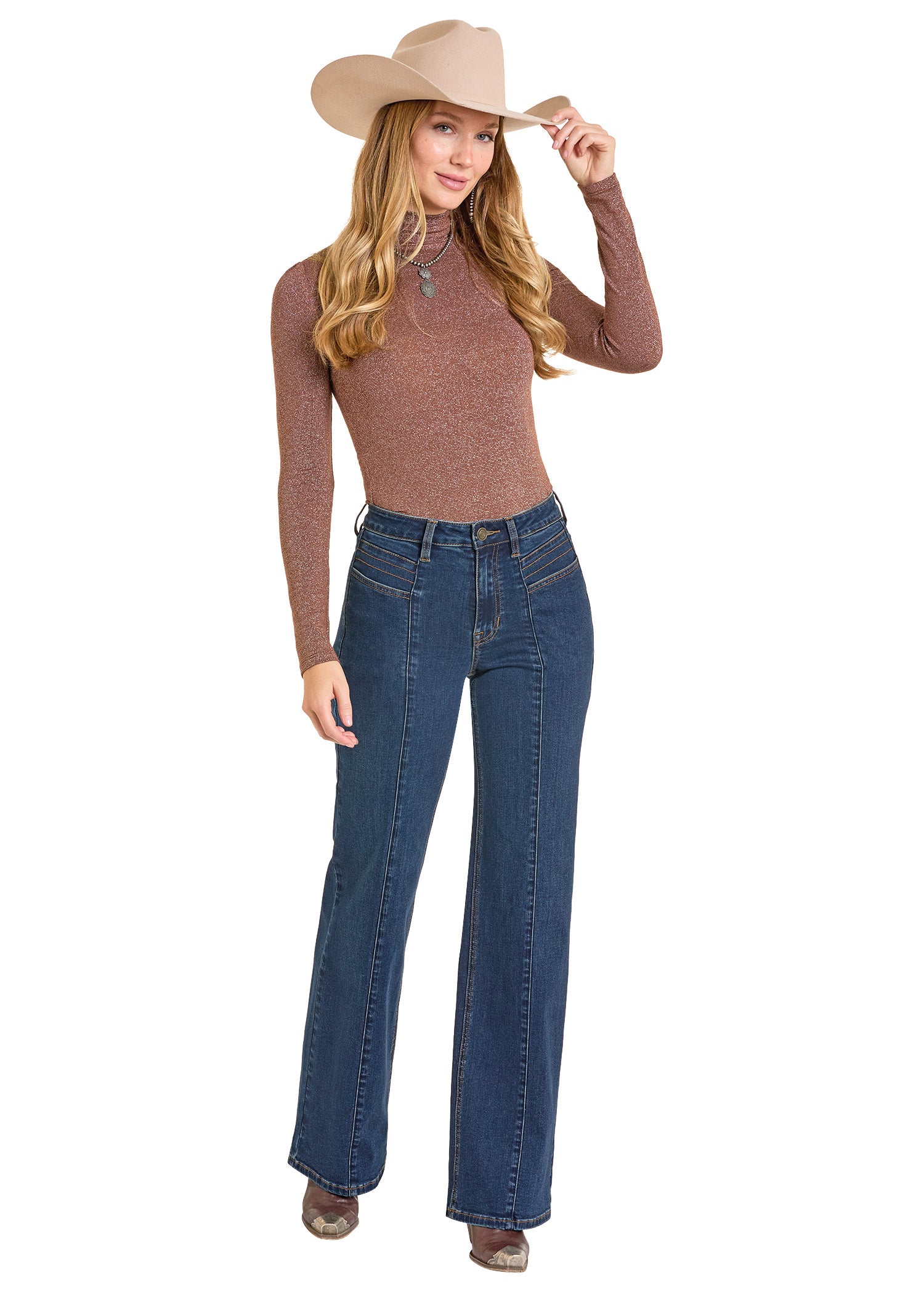 High Rise Front Pocket Wide Leg Jeans