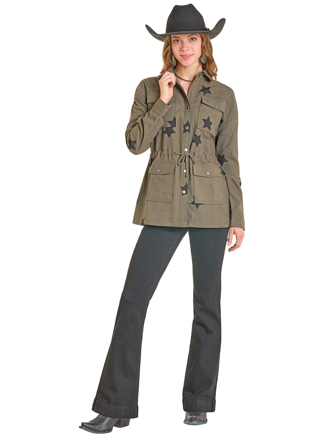 Star Print Cargo Jacket