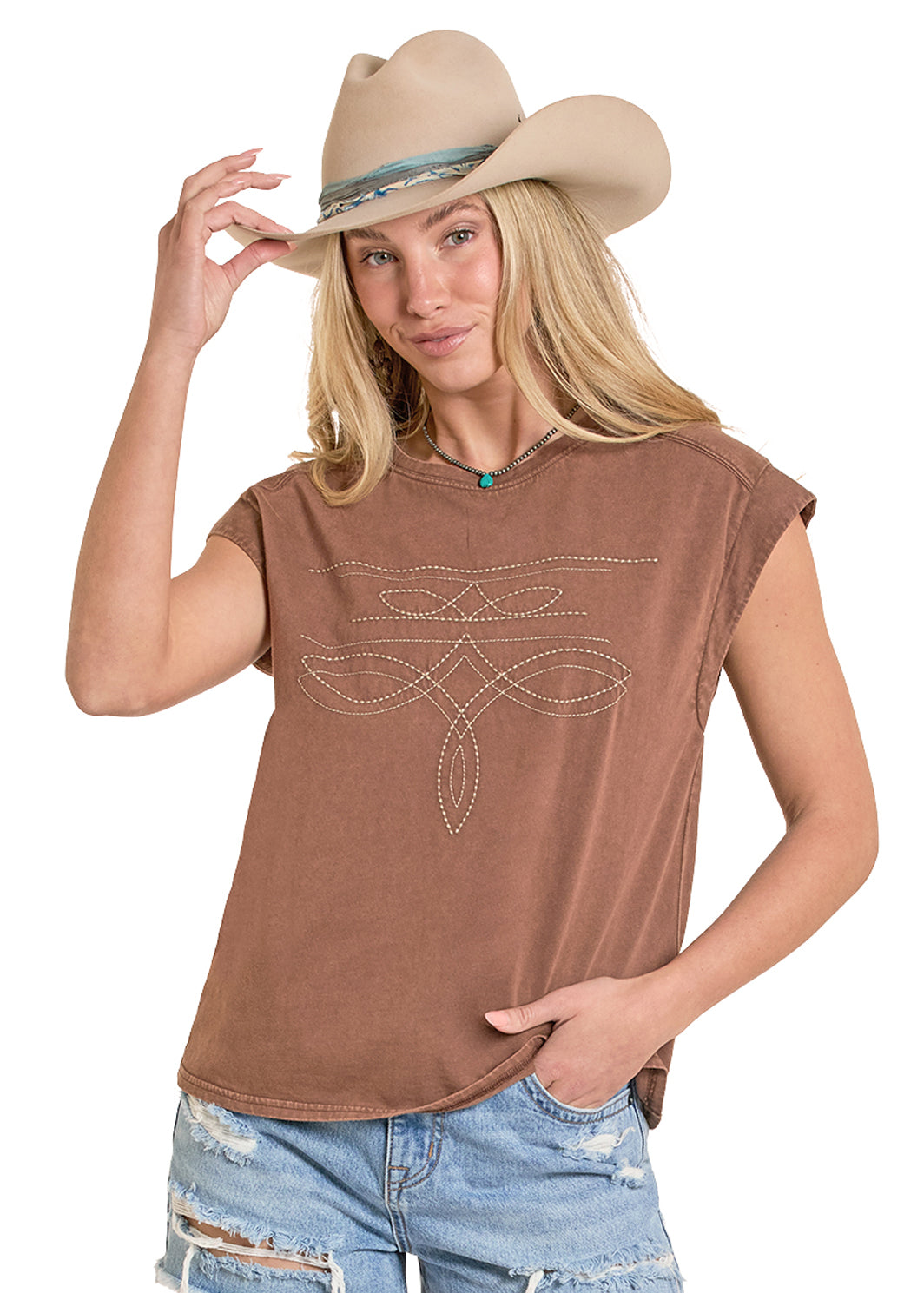 Boot Stitch Embroidered Top