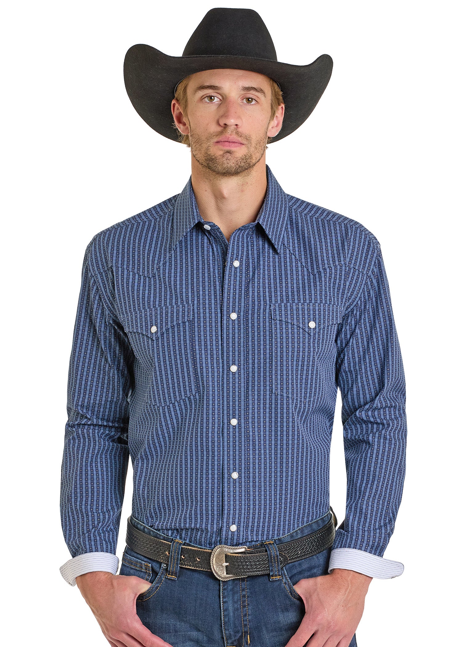 Rough Stock Navy Long Sleeve Snap