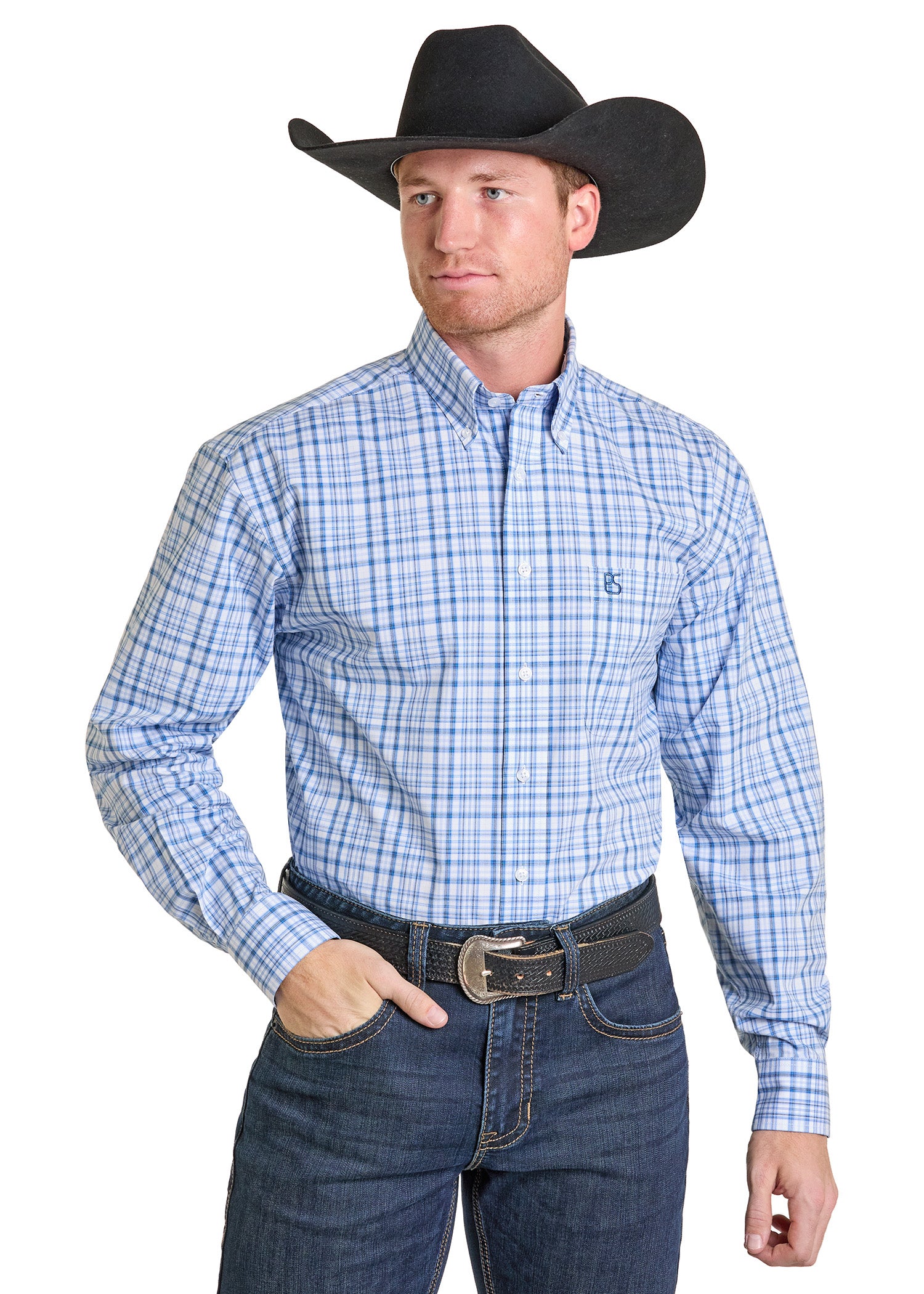 Classic Blue Plaid Long Sleeve Button Shirt
