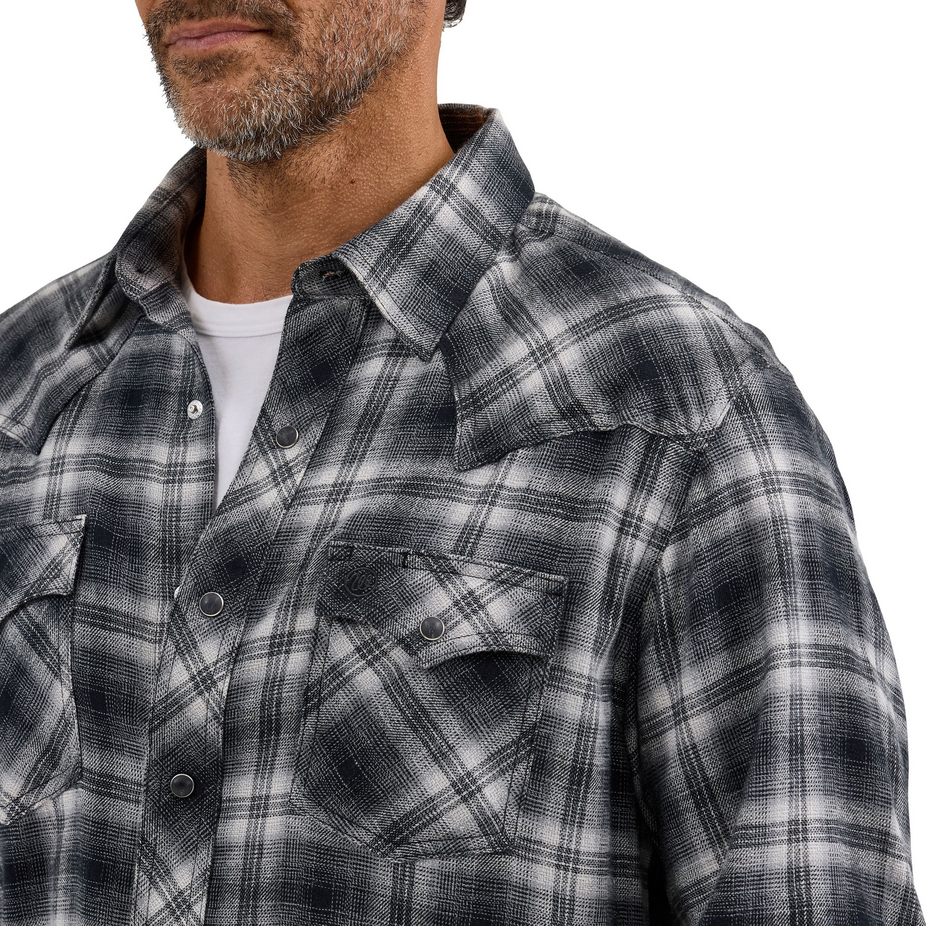 Retro® Long Sleeve Flannel Western Snap Plaid Shirt - Gray Plaid