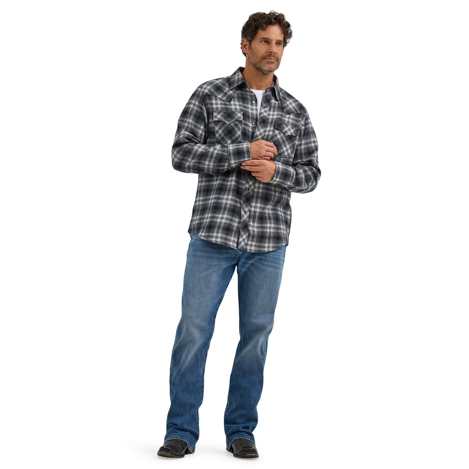Retro® Long Sleeve Flannel Western Snap Plaid Shirt - Gray Plaid