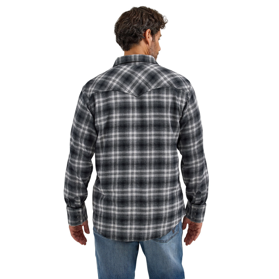 Retro® Long Sleeve Flannel Western Snap Plaid Shirt - Gray Plaid