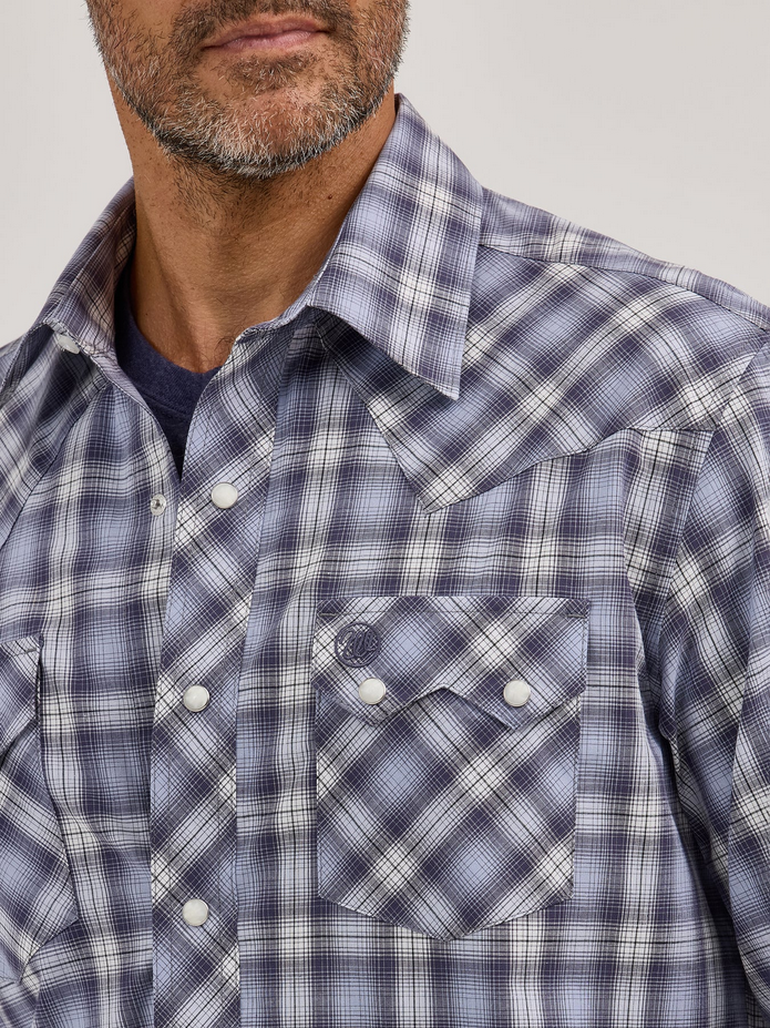 Retro Long Sleeve Western Snap - Light Blue