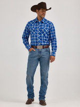 Retro Long Sleeve Western Snap - Blue