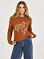 Horse Intarsia Crew Sweater - Rust