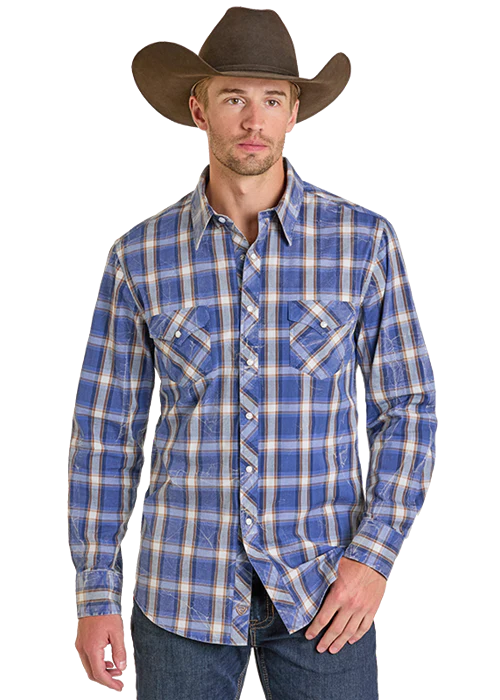 RR crinkle Wash Plaid LS Snap