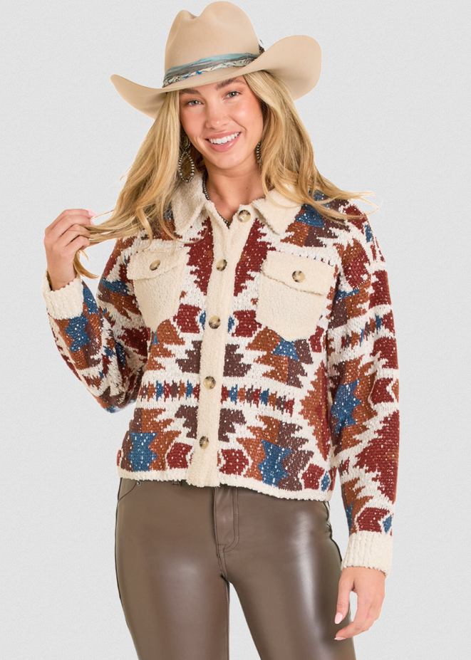 Aztec Cardigan with Sherpa Trim