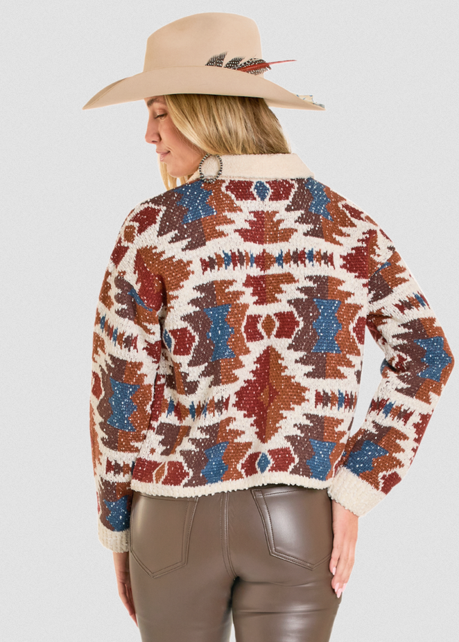 Aztec Cardigan with Sherpa Trim