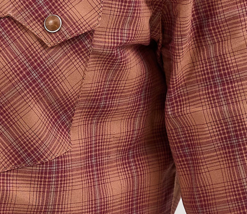 Retro Long Sleeve Sawtooth Snap Pocket Western Shirt - Harvest Plaid