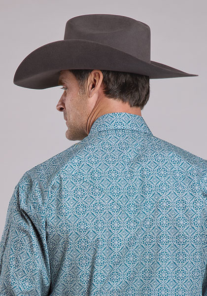 Stetson Men’s Teal Tile Medallion Print Snap Shirt