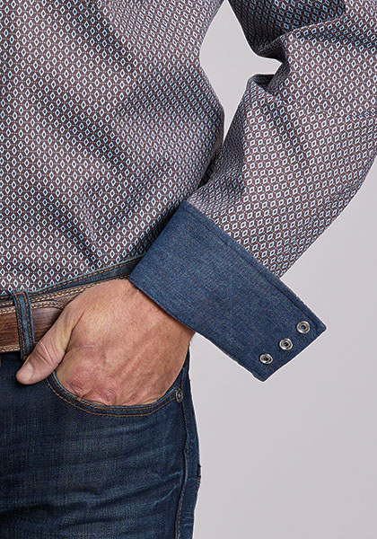 Stetson Men’s “Diamonds Etc.” Brown Print Western Snap Shirt