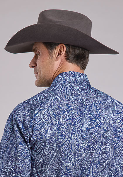 Stetson Men’s Indigo Plume Paisley Print Western Snap Shirt