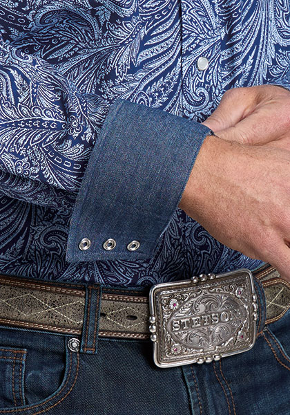 Stetson Men’s Indigo Plume Paisley Print Western Snap Shirt