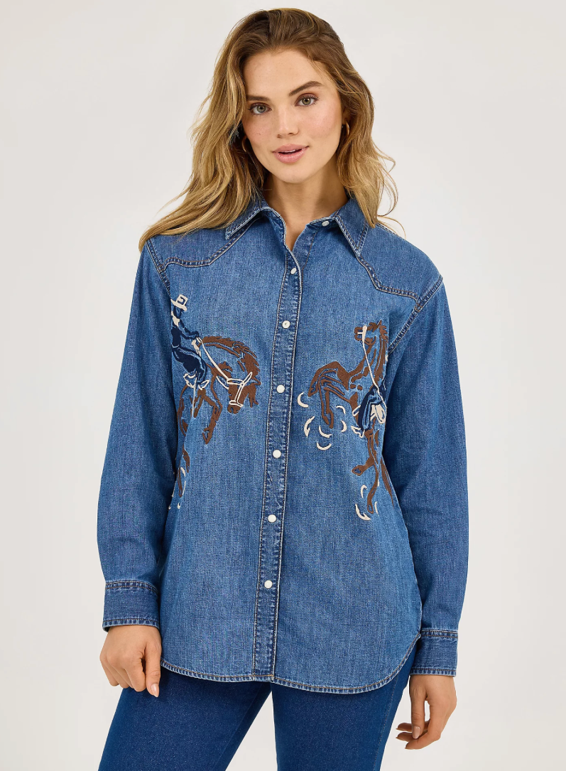 Retro Americana Boyfriend Snap Westen Denim Shirt