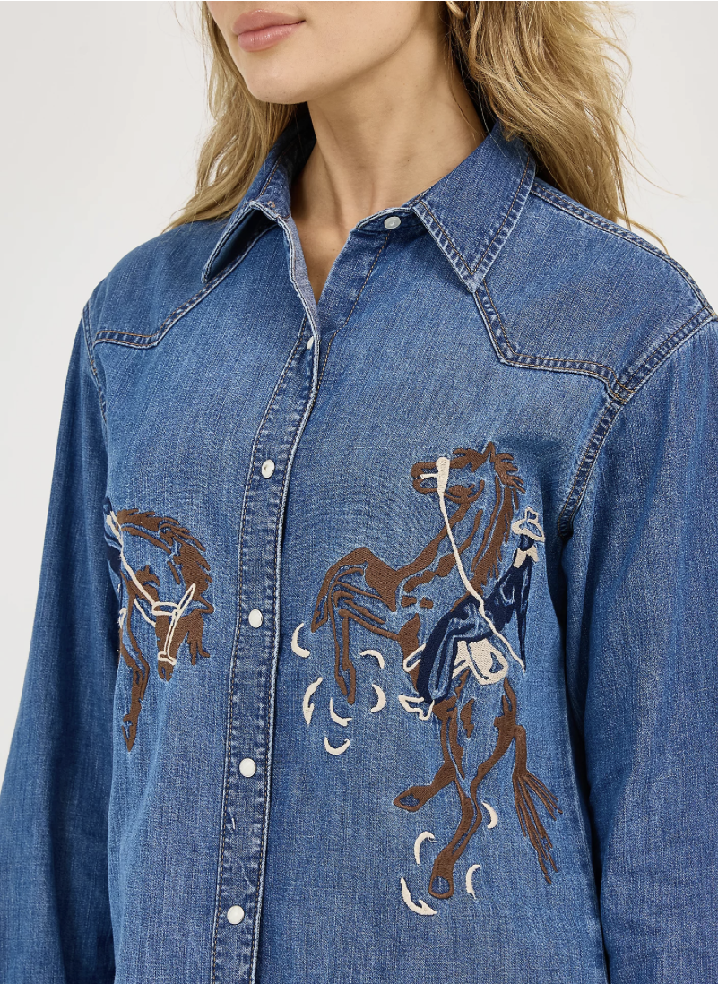 Retro Americana Boyfriend Snap Westen Denim Shirt