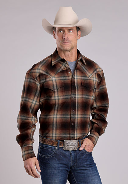 Stetson Men’s Brushed Twill Ombre Plaid Snap Shirt