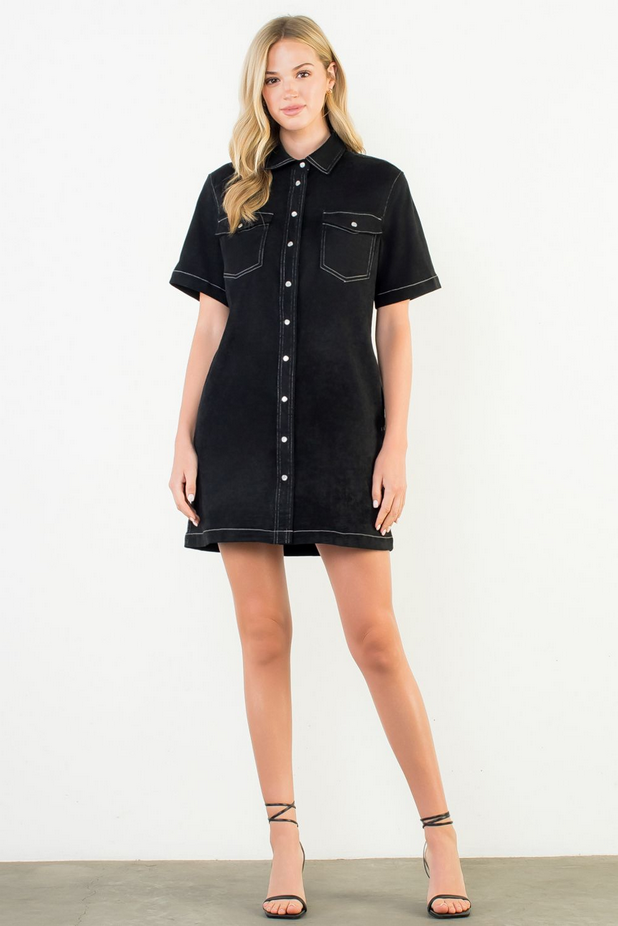 Short Sleeve Suede Dress