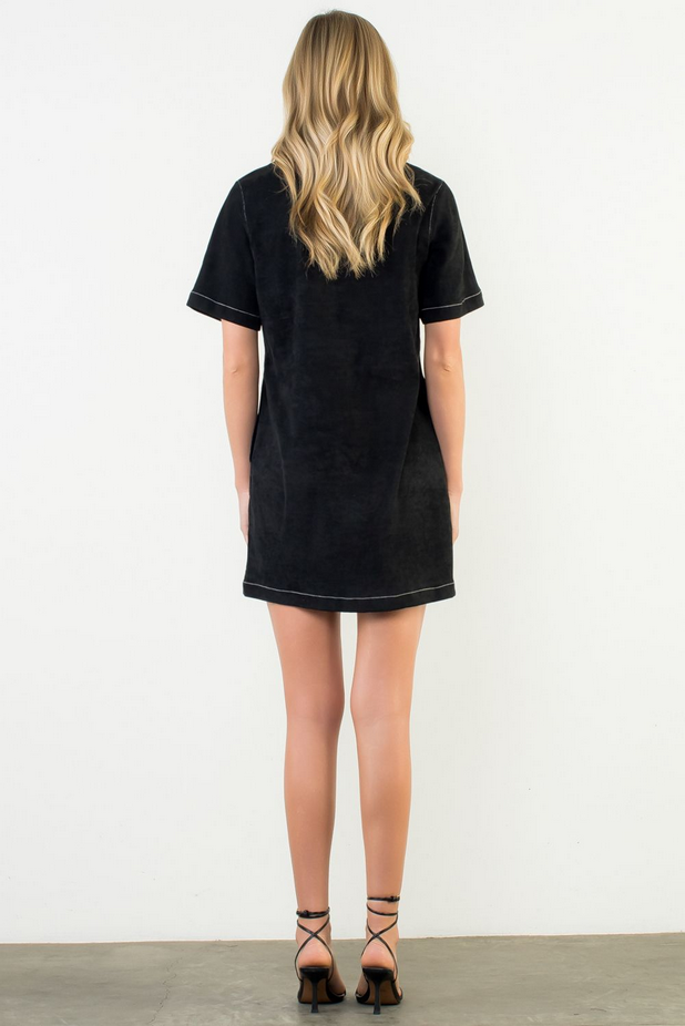 Short Sleeve Suede Dress