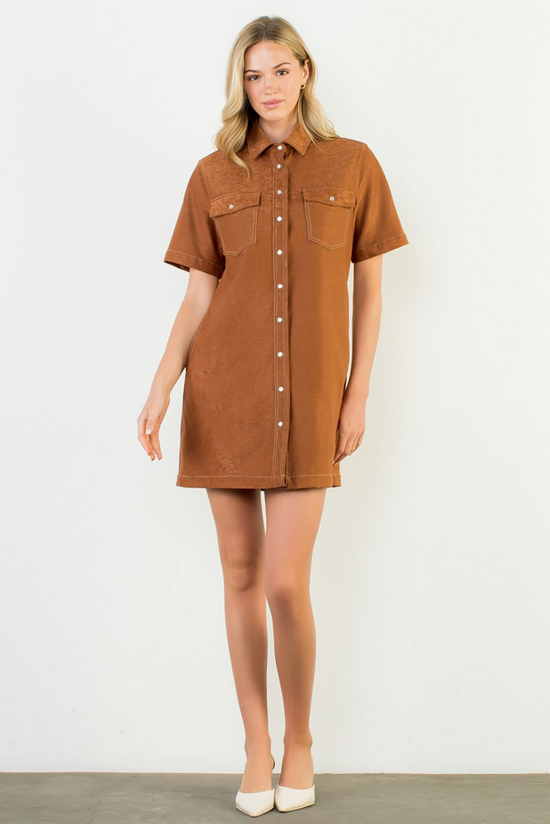 Short Sleeve Suede Dress