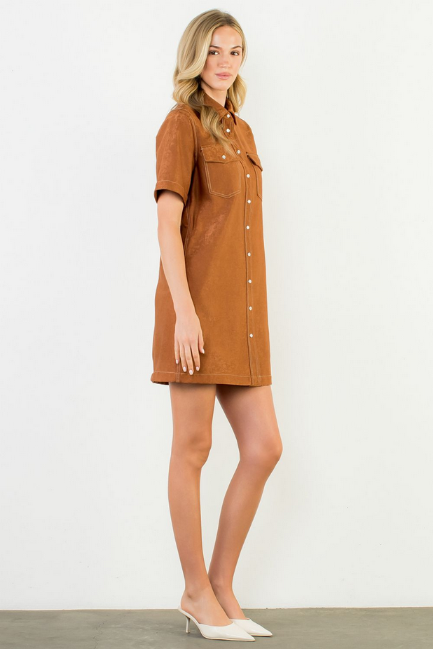 Short Sleeve Suede Dress
