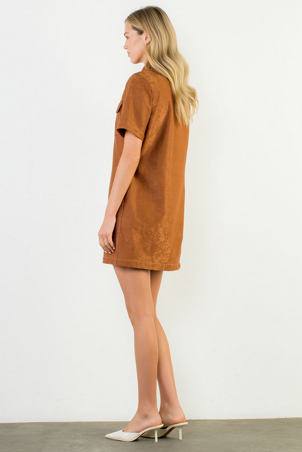 Short Sleeve Suede Dress