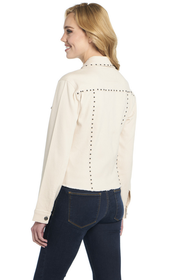 Studded, Unlined Snap Front Jacket W/ Raw Edging