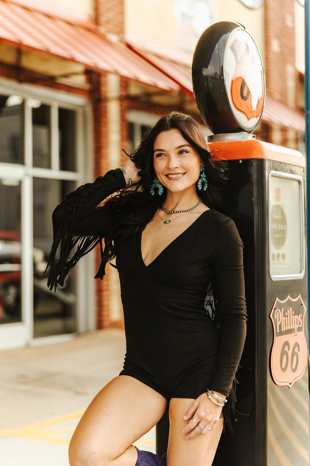 Black Stretch Fringe Romper