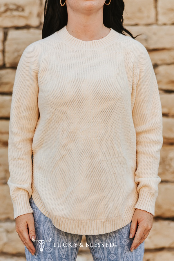 Ivory Knitted Round Hem Sweater Buffalo Button Detail