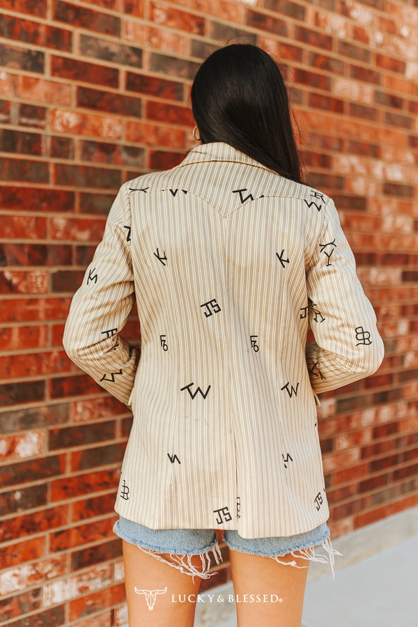Pinstripe Cattle Branded Western Yoke Button Down Blazer