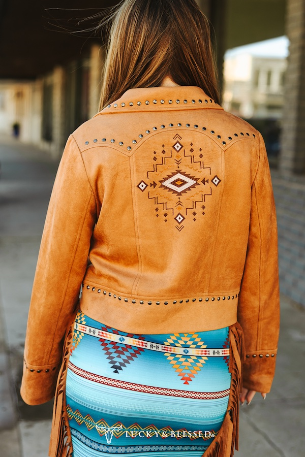 Suede Studded Aztec Embroidered Jacket