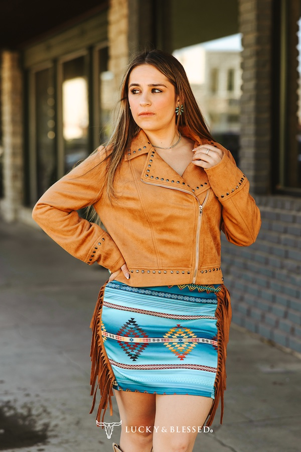 Suede Studded Aztec Embroidered Jacket