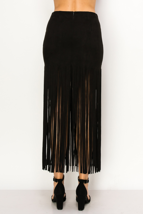 Suede Maxi Fringe Skirt