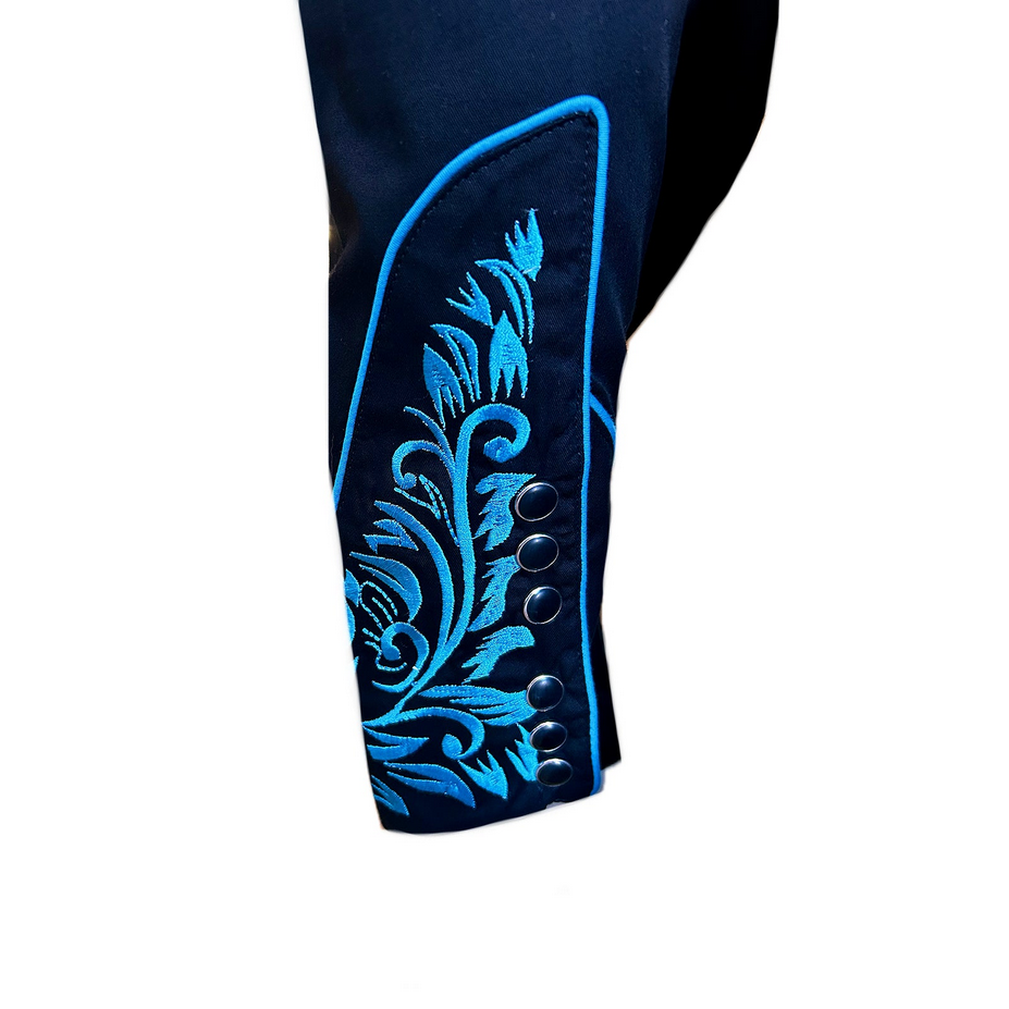 Men's Vintage Black & Turquoise Tooling Embroidered Western Shirt