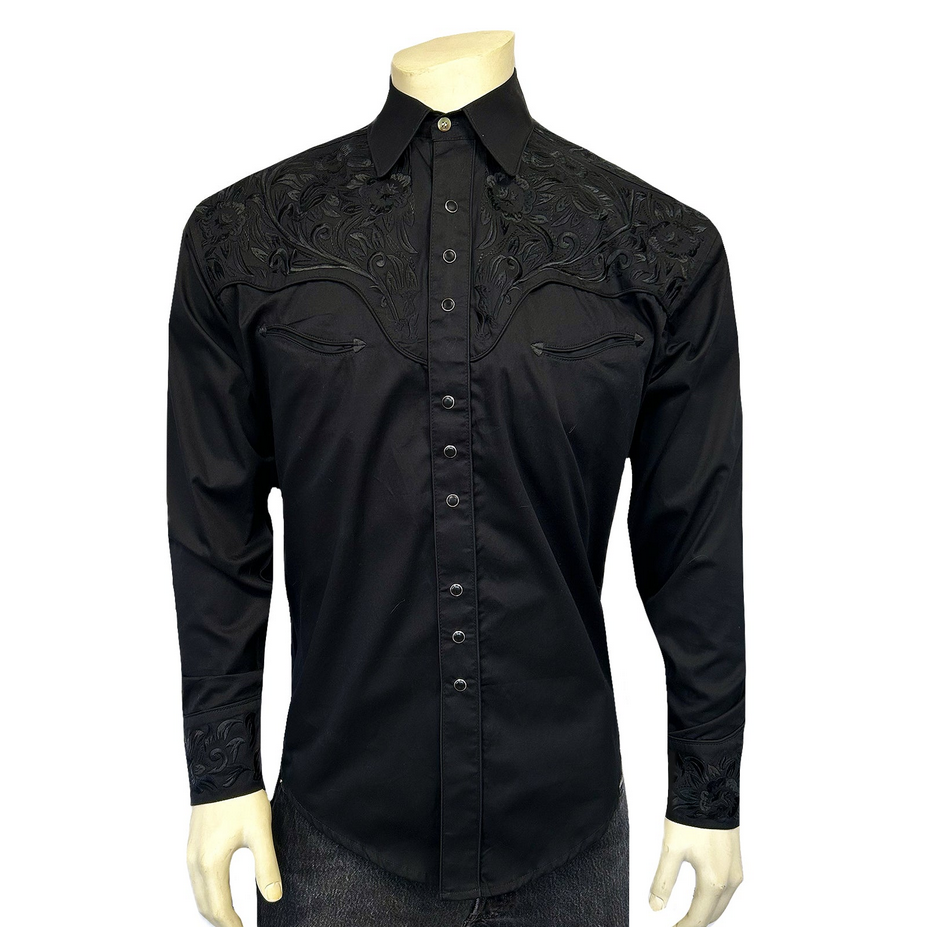 Men’s Vintage Black-on-Black Tooling Embroidered Western Shirt